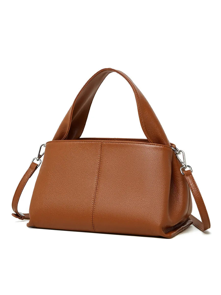 Women's genuine cowhide messenger bag in horizontal square shape with double shoulder straps