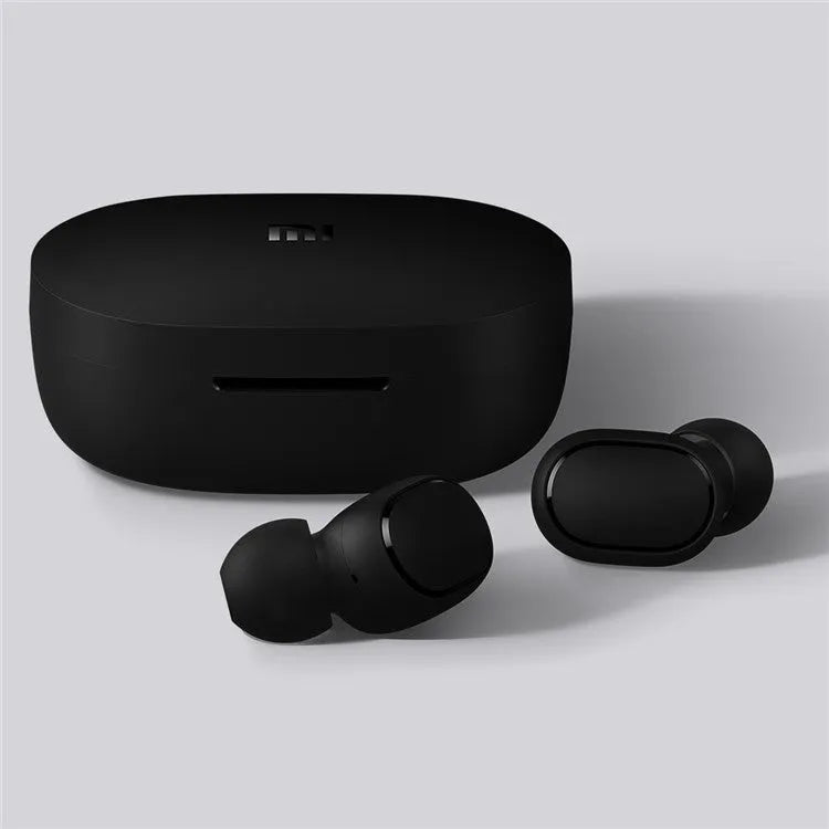 Redmi AirDots black true wireless earbuds with charging case.
