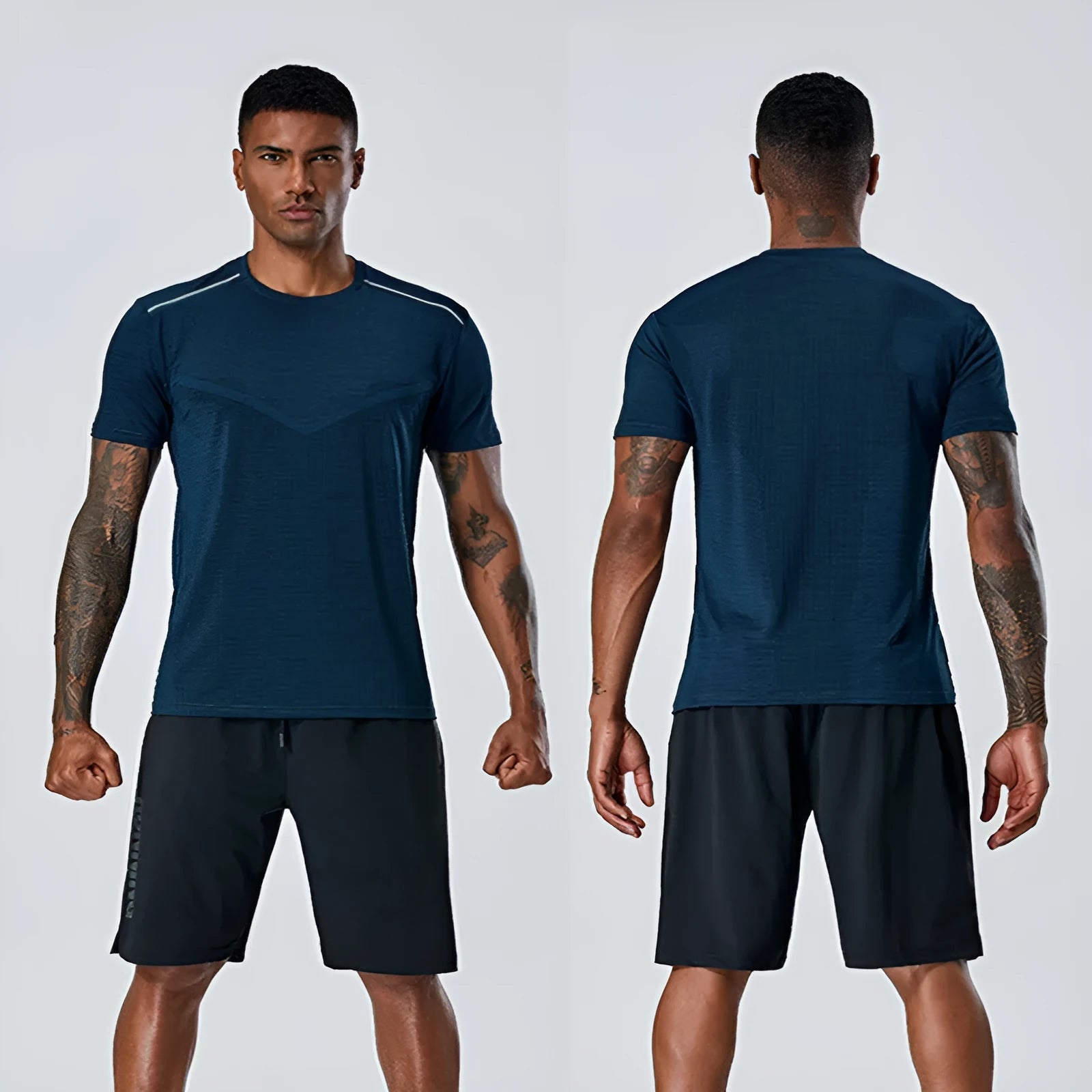 Quick-drying polyester T-shirt for men and women in Army Green, size M, flat lay on neutral background