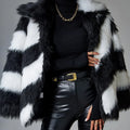 Lapel contrast colour faux fur coat with fur collar in polyester fabric