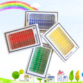 48 plastic microscope slides in red, green, yellow, and blue boxes containing prepared plant and animal specimens