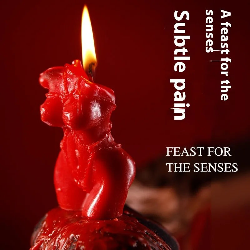 Low temperature soy wax candle in red, pink, or purple for adult sensory play.