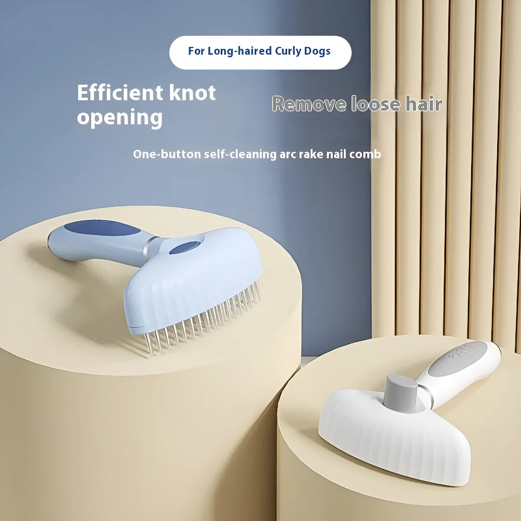 Stainless steel double-row pet grooming comb for dogs in azure light blue colour