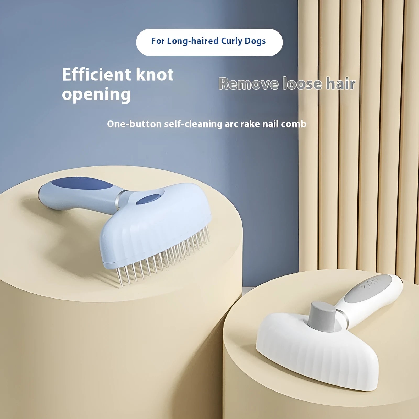 Stainless steel double-row pet grooming comb for dogs in azure light blue colour