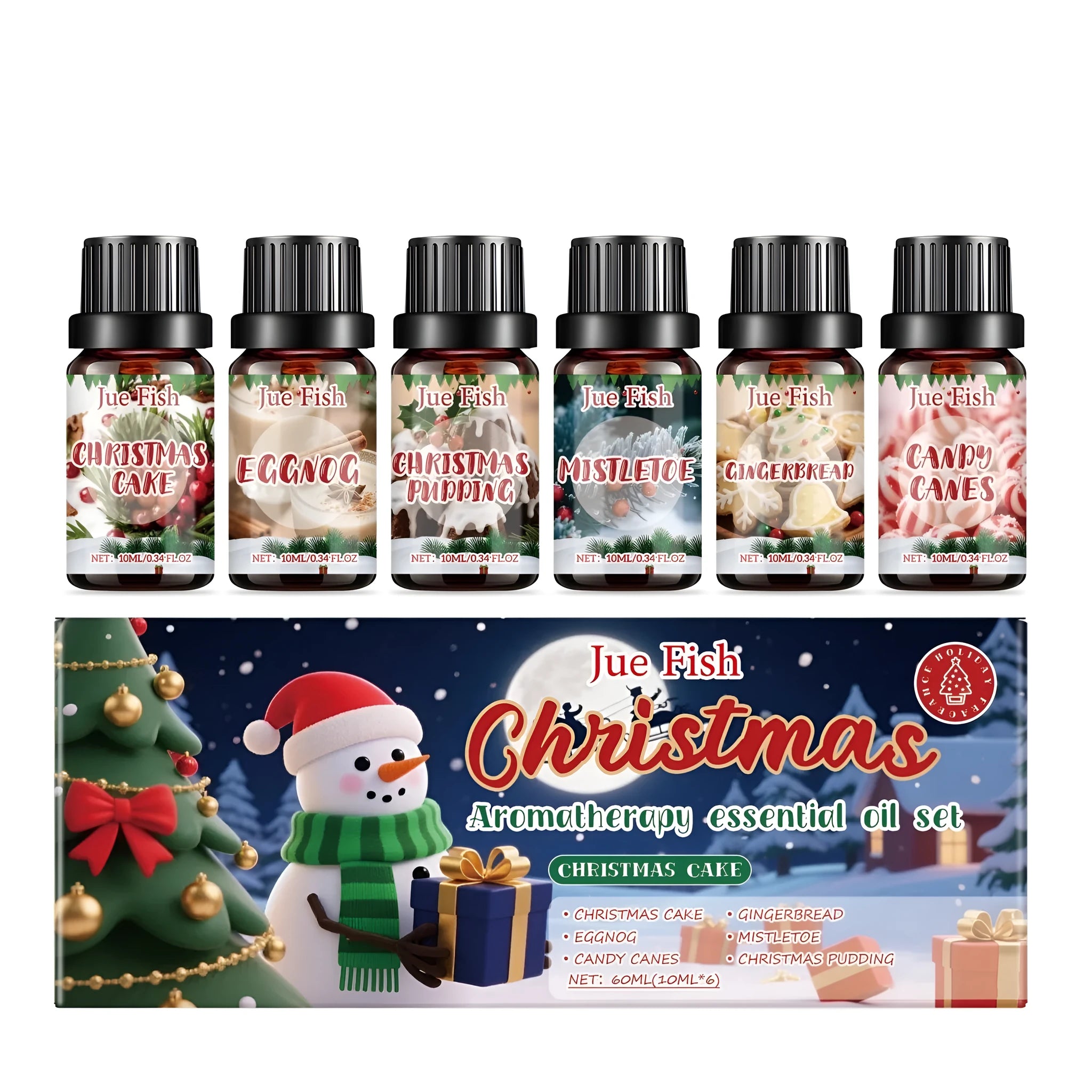 Christmas essential oil gift box with six 10ml bottles of festive fragrances