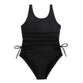 Children's solid black pleated tie swimsuit briefs in polyester spandex for swimming and wading