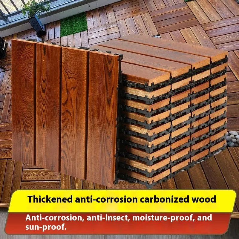Camphor pine floor tiles in 30x30cm size with brushed finish for balcony and indoor-outdoor use