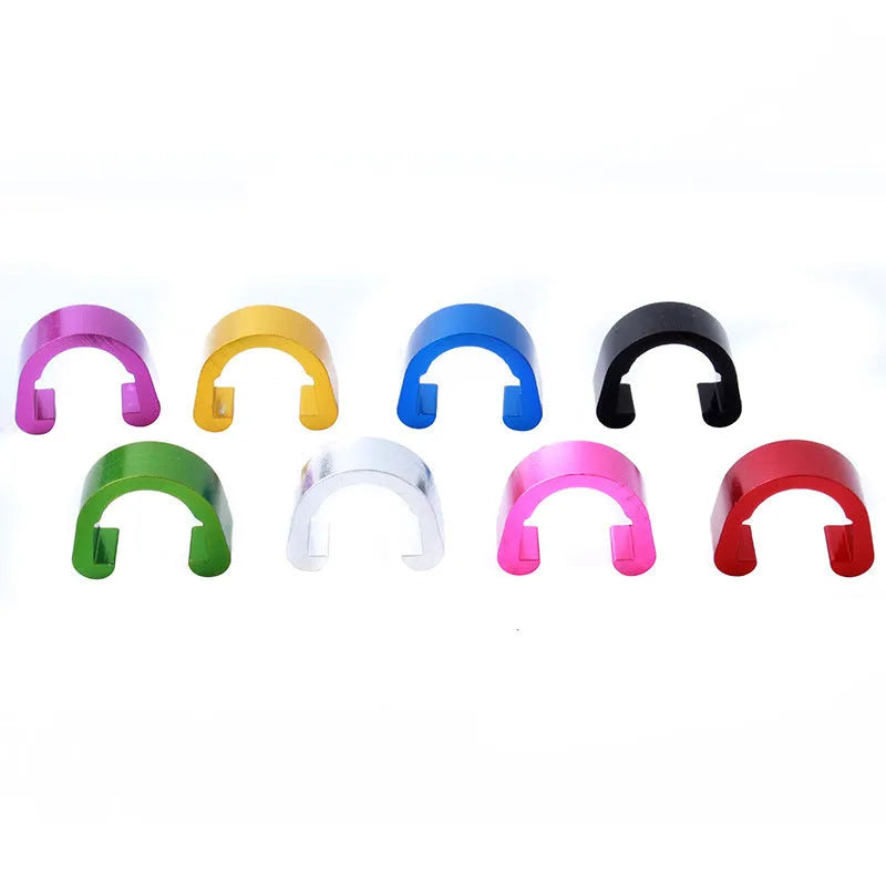 Pack of 10 small aluminium alloy C-buckles in assorted colours on a white background.