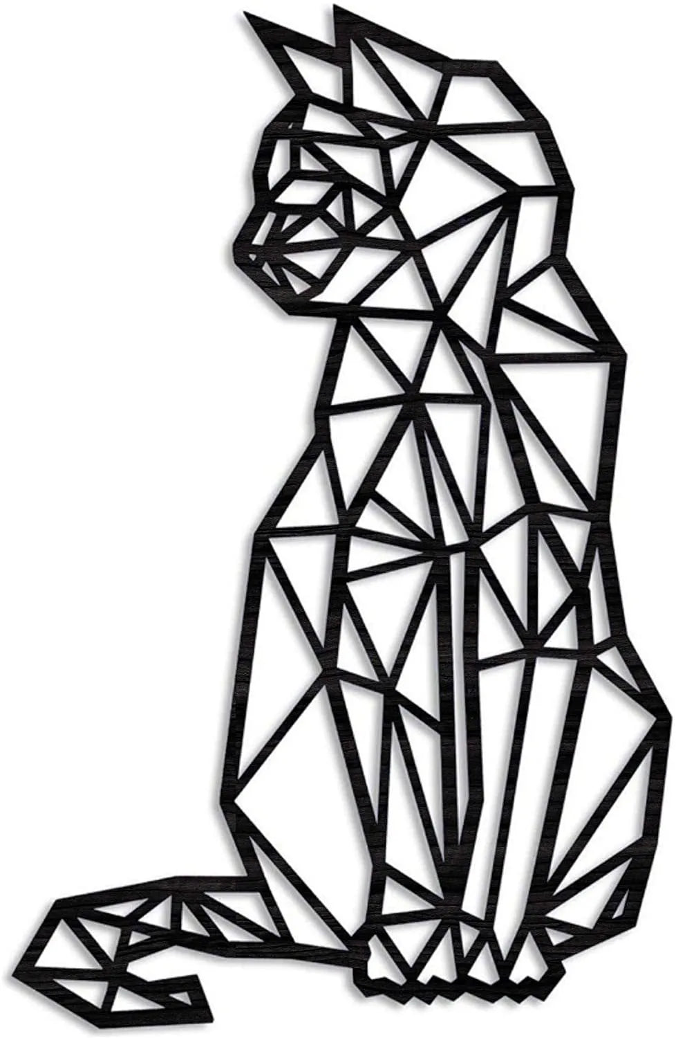 Carved metal wall art cat shape black galvanised iron 46x30 centimetre laser engraved