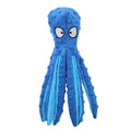 Blue octopus-shaped dog toy with crinkle sound features measuring 32cm long