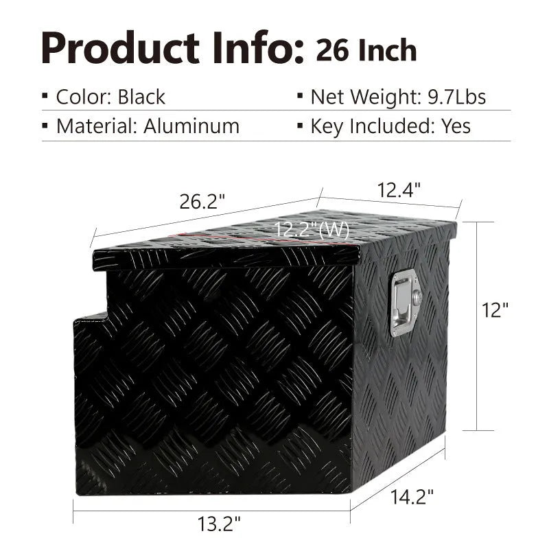 26-inch black aluminium alloy toolbox with removable organiser tray open