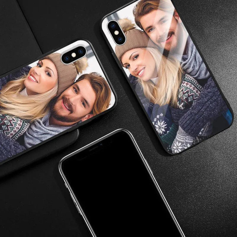 Slim hard back patterned case for iPhone with raised edge protecting camera and screen.