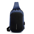 Small dark blue Oxford cloth waterproof chest bag with zip opening and single strap