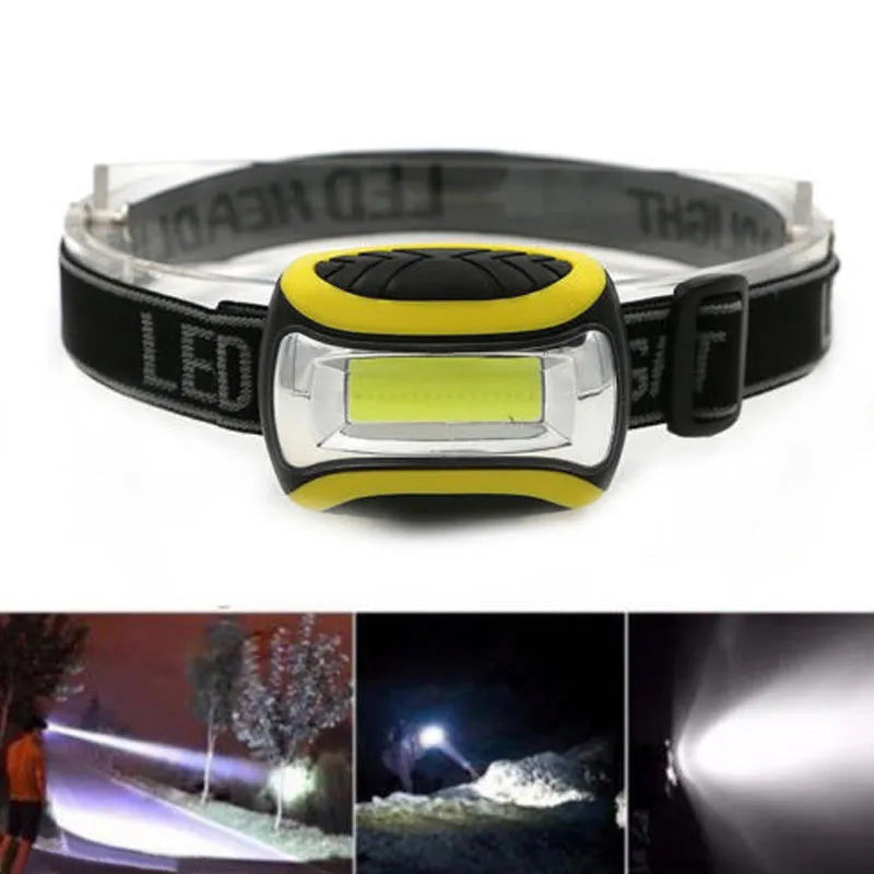Yellow plastic three-speed adjustable COB LED headlamp or head torch