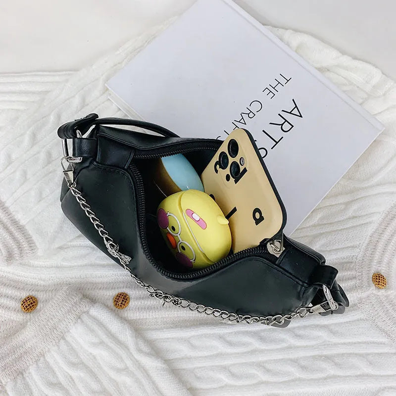 Women's black butterfly chain underarm bag with retro styling and three-dimensional pocket