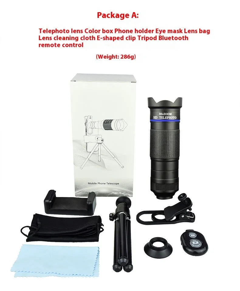 36x telephoto lens set for mobile phone external camera with monocular structure