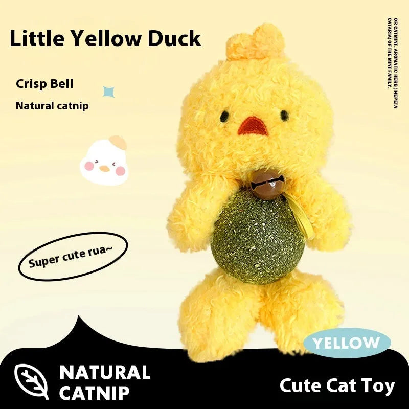Plush catnip ball toy with bell in animal design for cats to bite and carry