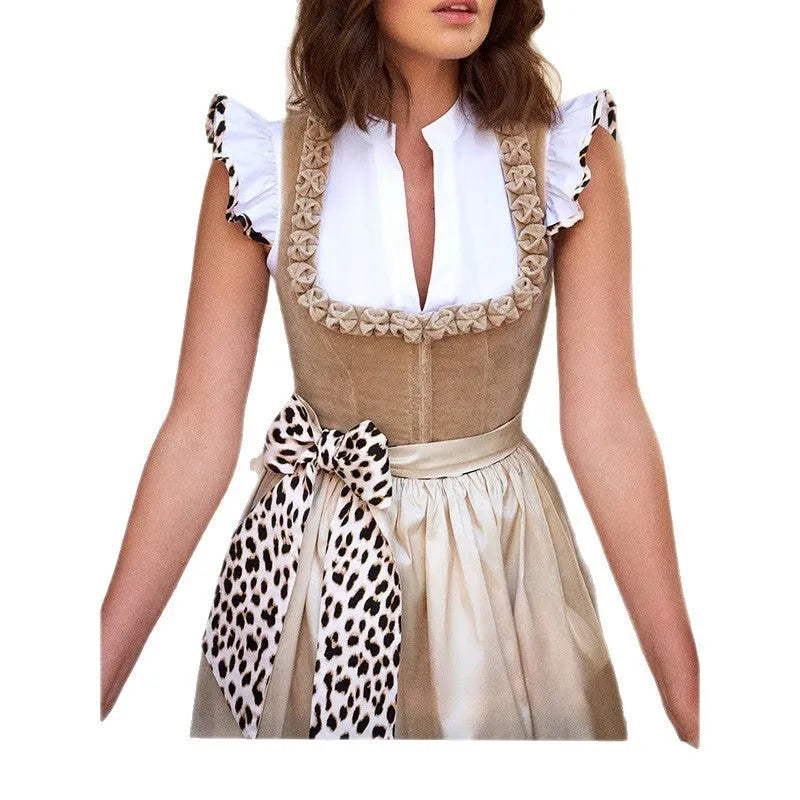 Khaki German Oktoberfest beer style women's dress in cotton polyester fabric