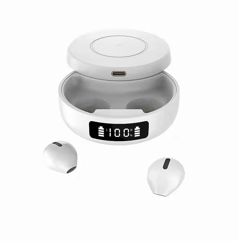 Mini semi-in-ear wireless headphones with charging case in black, colour or white