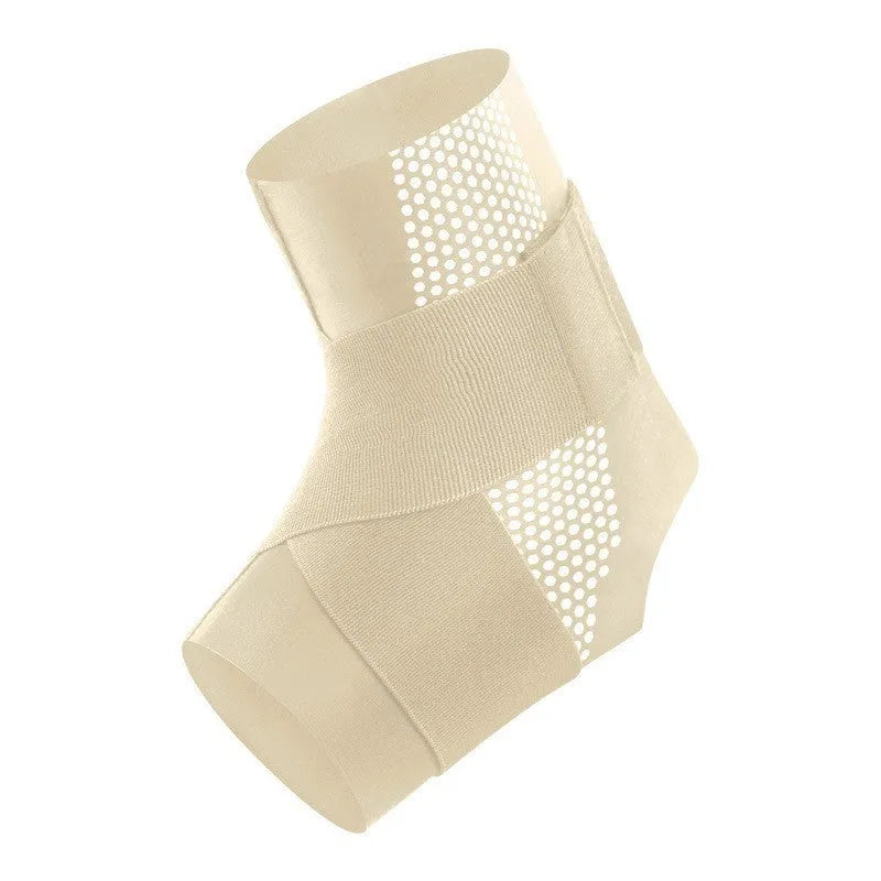 Fixed Lycra fabric ankle support with anti-kick design in black, shown on an ankle.