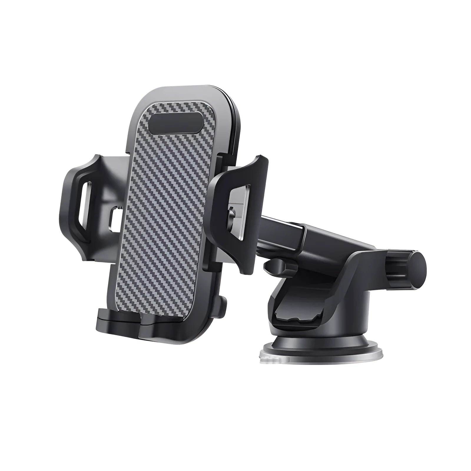 Black car phone holder with suction cup base and adjustable EVA foam cradle for 4.0-7.0 inch mobile phones
