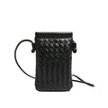 Vintage weave pattern PU leather crossbody phone bag in vertical square shape showing dark cell interior