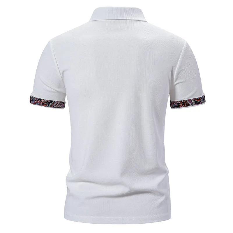 Men's European size polo shirt with colour stitching on turnover collar in cotton blend fabric