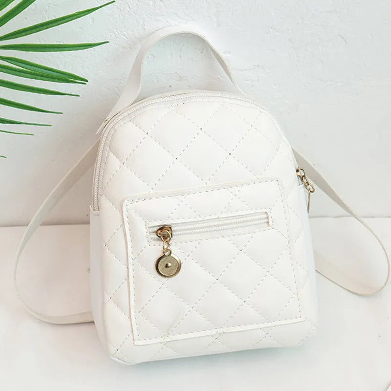 Girls' Korean style embroidered hard square backpack in PU material measuring 16x7x19cm
