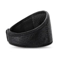 Black self-heating magnetic neck guard with adjustable shoulder strap.
