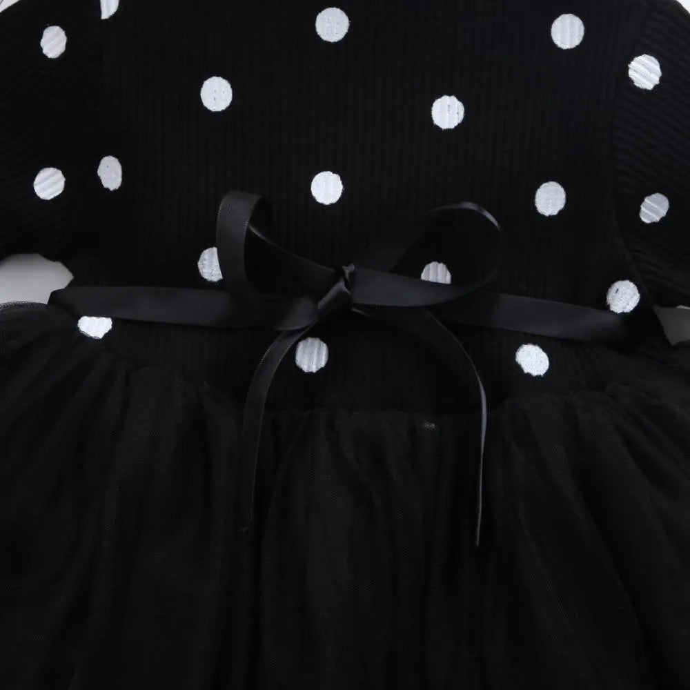 Baby girls long sleeve lace tutu dress in black, pink or white colours for birthdays and christenings