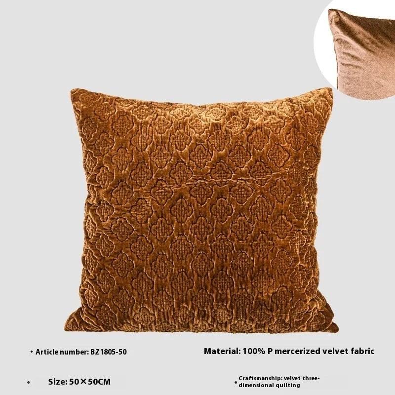 Brown gold antique style three-dimensional quilted cushion pillow with plum pattern in square and waist sizes