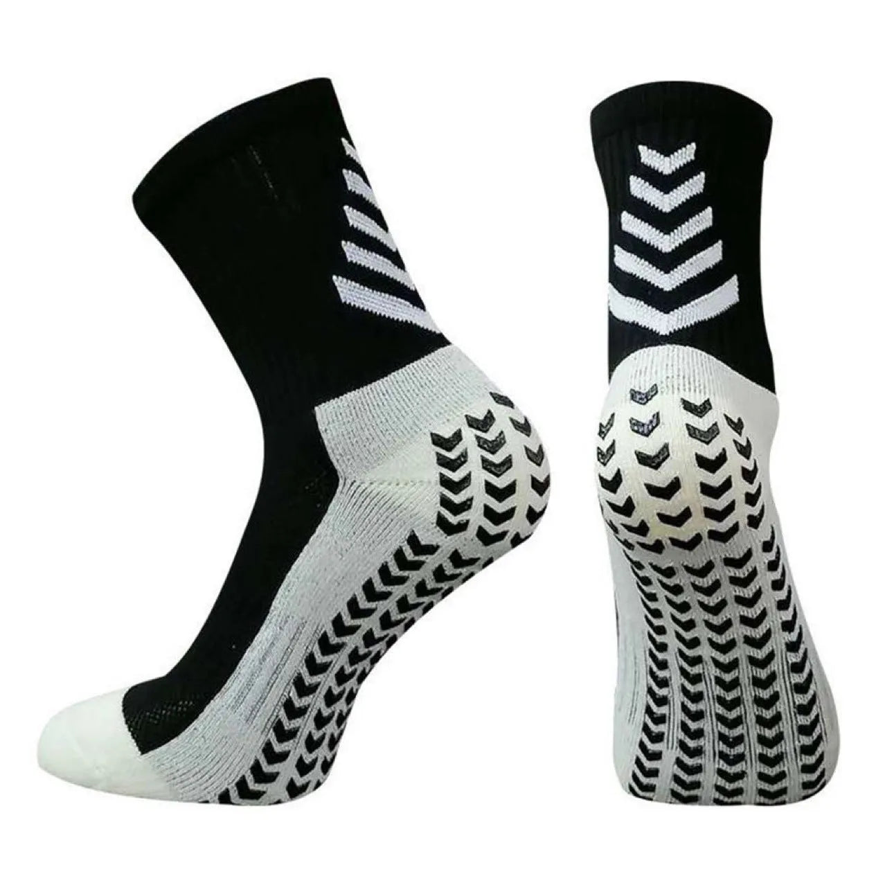 Men's mid-calf athletic socks with geometric patterns and non-slip silicone grip