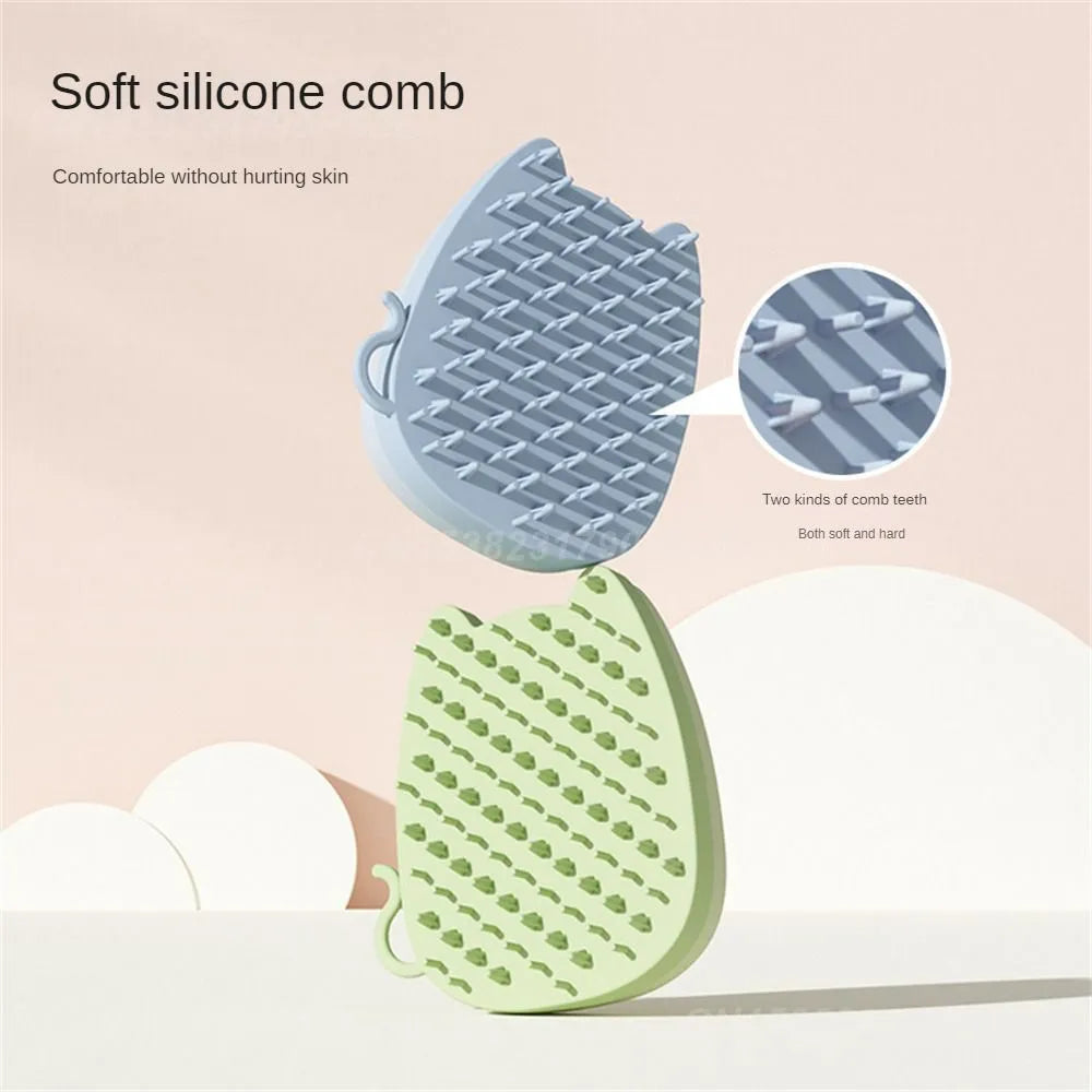 Soft silicone pet grooming comb in blue with dual-texture bristles for cats and dogs