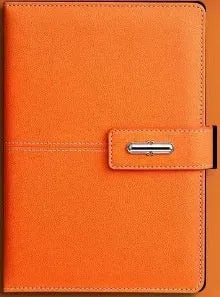 A5 notebook with PU leather cover in one of six colour options, showing wood-free paper inside.
