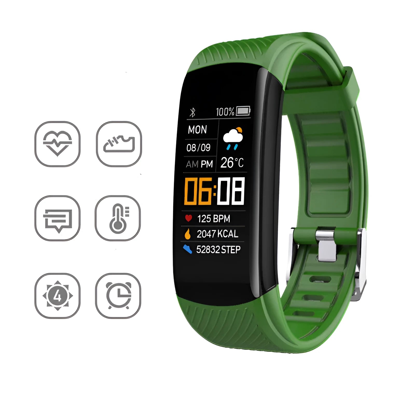 Black sports pedometer bracelet with 0.96-inch touch screen on wrist