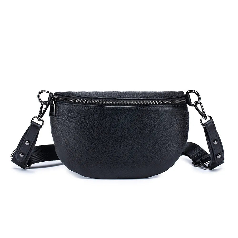 Genuine leather women's messenger bag with sewing thread detail in beige colour