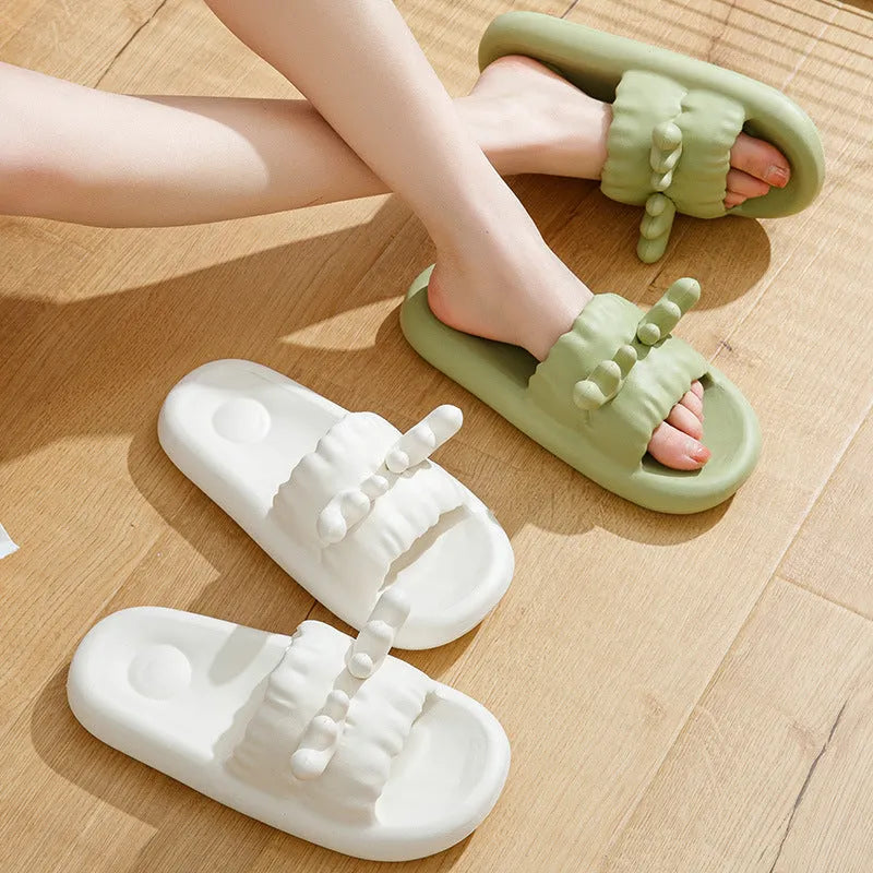 Women's deer horn design EVA flip flop slippers in white, light yellow, green, or dark grey with non-slip soles