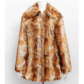 Women's tiger pattern artificial fur leather jacket in medium length 65cm with long sleeves