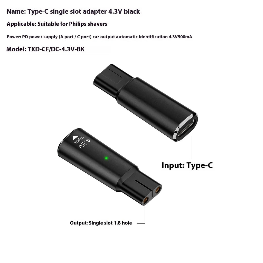 Aluminum alloy charging adapter body for electric shavers with USB C input in black or gray color