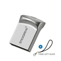 Metal USB flash drive on a keyring lanyard with silver finish