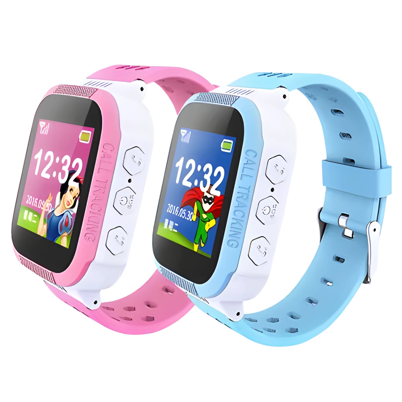 Blue children's phone watch with 1.44 inch IPS screen showing Chinese language interface