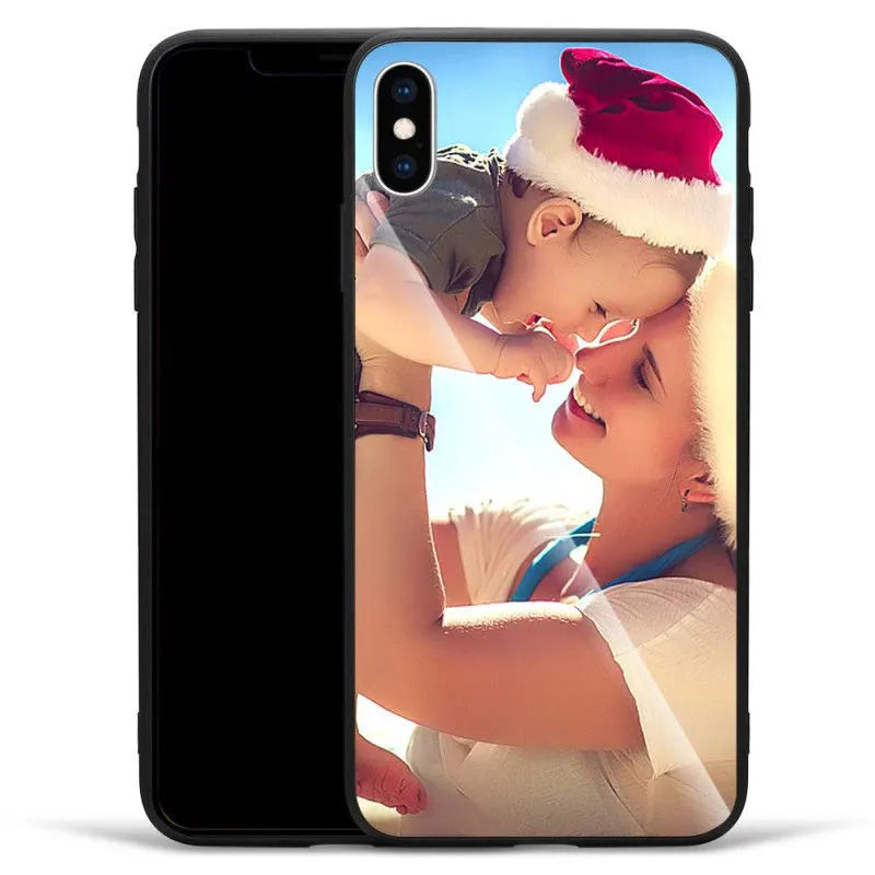 Slim hard back patterned case for iPhone with raised edge protecting camera and screen.