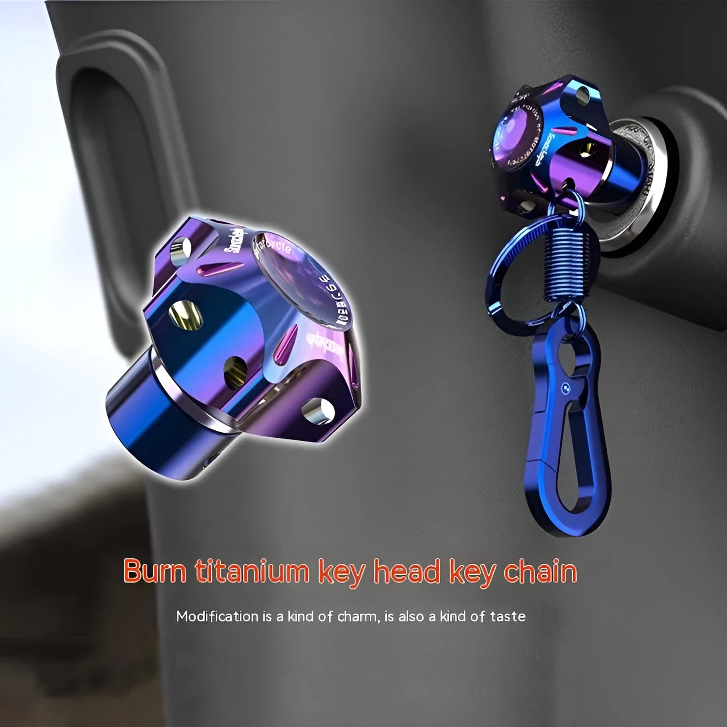 Motorcycle key head cover in T6 aluminium alloy showing hexagonal, five-pointed star and plum blossom designs