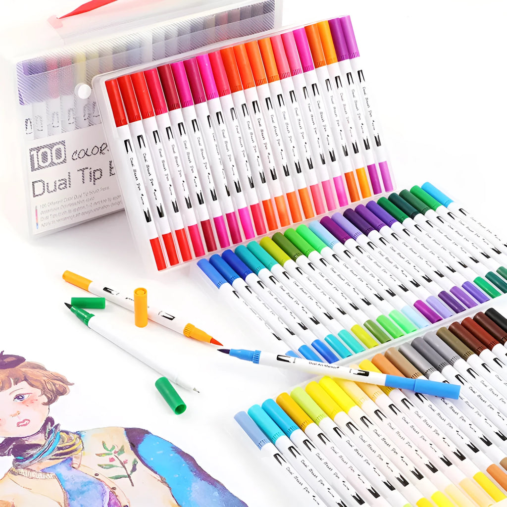 Set of watercolor brush pens with multiple colour options for artistic and promotional use