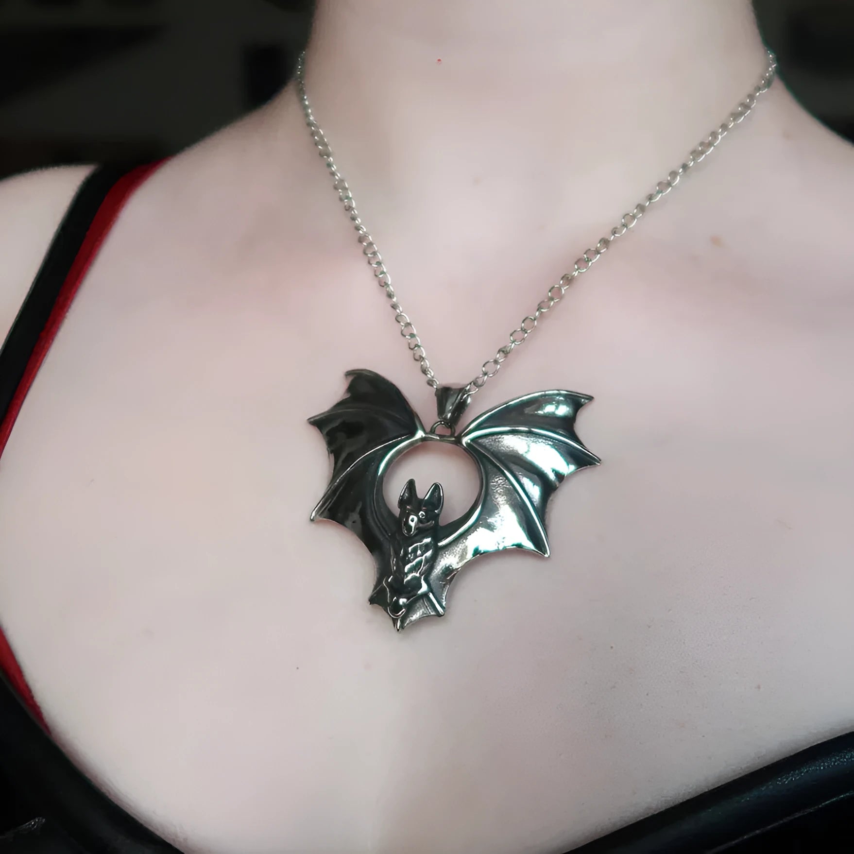 Vintage gothic big bat necklace alloy cross chain electroplated couple style AQ-5841 dark pendant