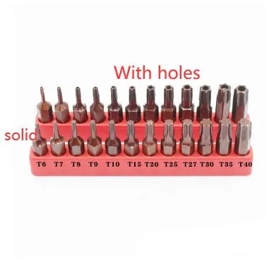 12-piece steel screwdriver bit set T6 to T40 with magnetic tips and black finish