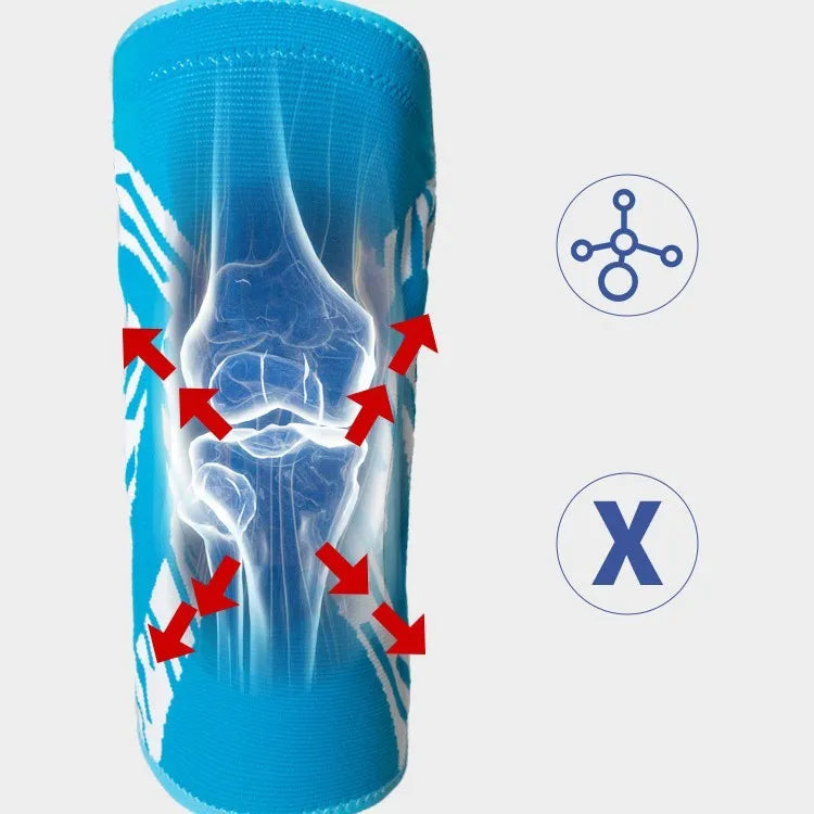 Compression basketball knee pads in nylon material showing black and blue colour options