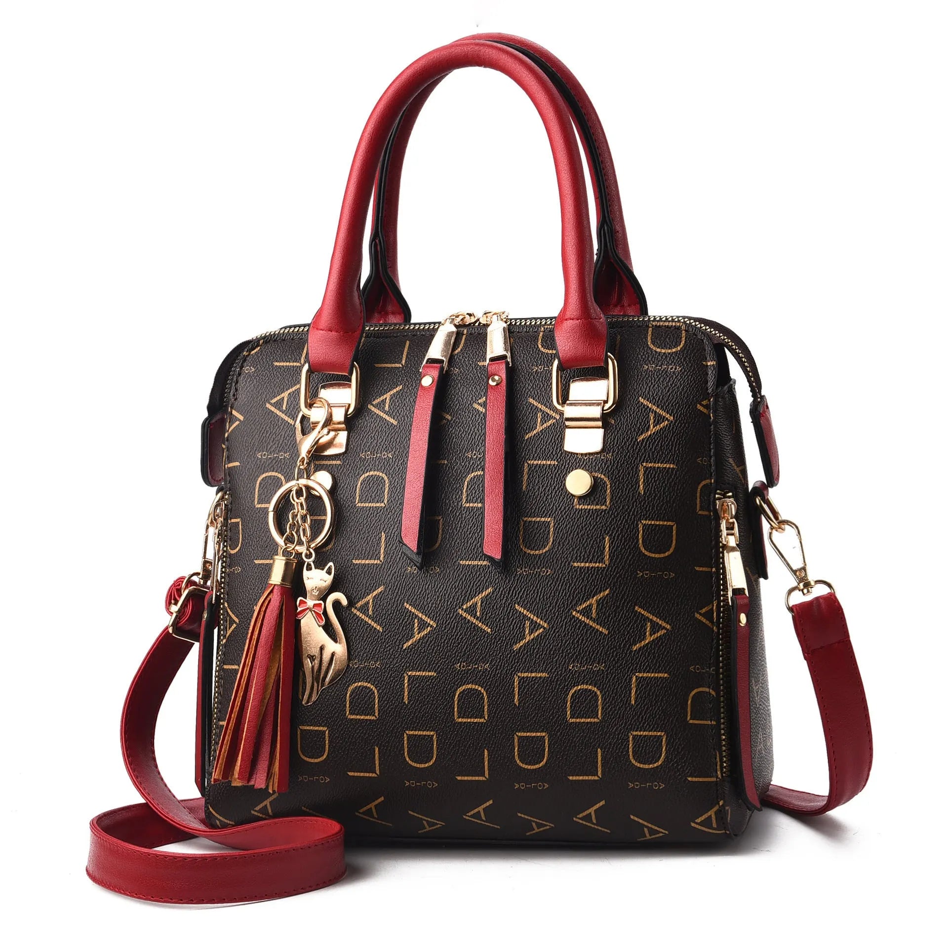Wild Shoulder Crossbody Bag in solid colour with tassel decoration, PU leather exterior, and single strap.