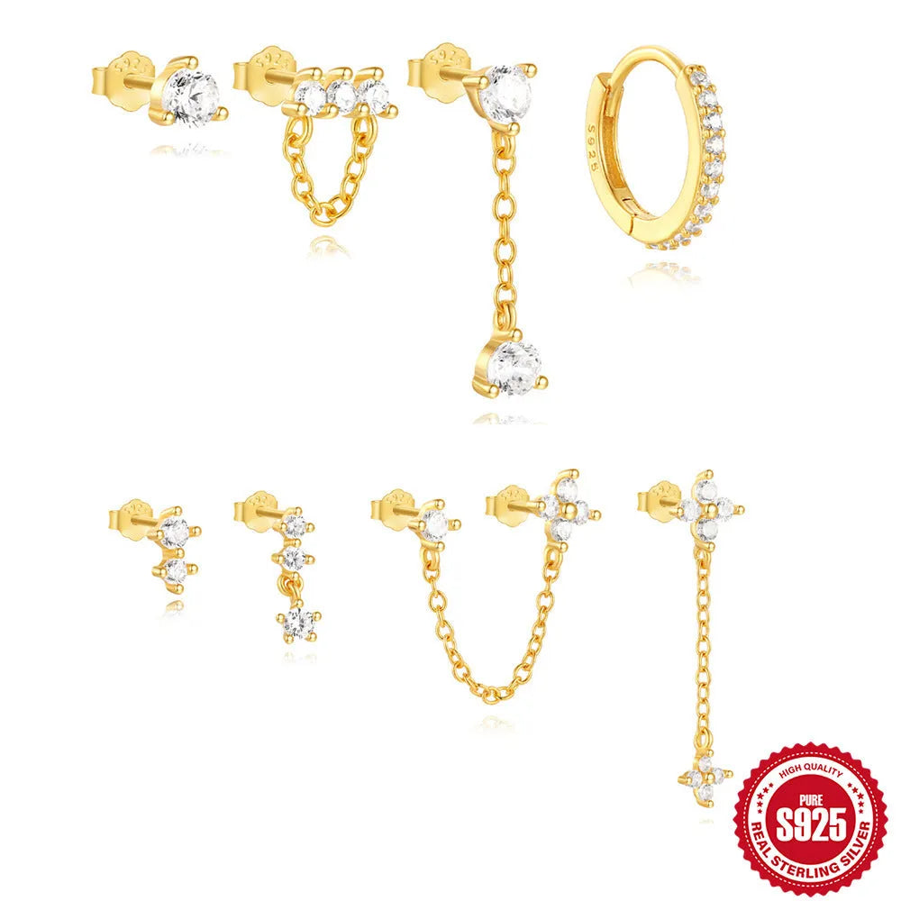 S925 sterling silver clover petal earrings with electroplated gold finish geometric design