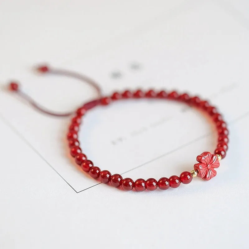 Hand-woven women's bracelet with natural red agate diamond beads in ethnic style design